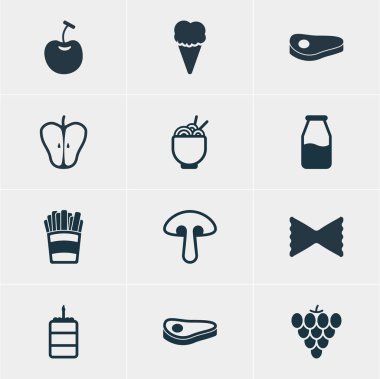 12 mutfağı simgeler vektör Illustration. Berry türü, bağ, Jonagold ve diğer öğeleri düzenlenebilir paketi.