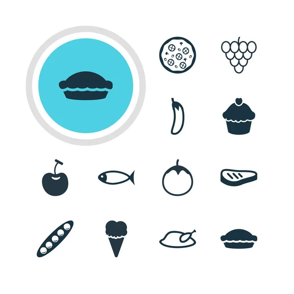 Ilustración vectorial de 12 iconos de la alimentación. Paquete editable de berenjena, berenjena, parrilla y otros elementos . — Vector de stock