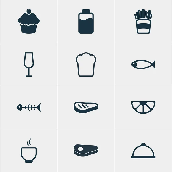 Векторная иллюстрация 12 кухонных икон. Editable Pack of Potato, Bowl, Sirloin and Other Elements . — стоковый вектор