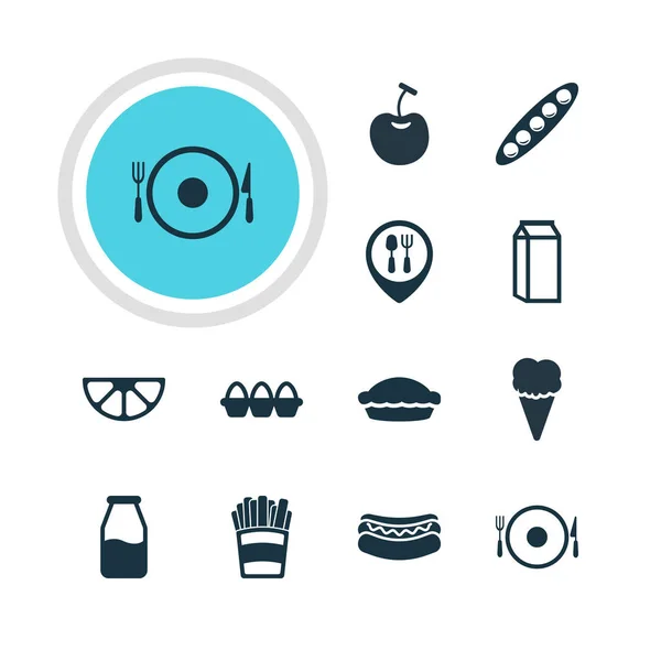 Ilustração vetorial de 12 ícones comendo. Pacote editável de servir, Streetfood, batata e outros elementos . — Vetor de Stock