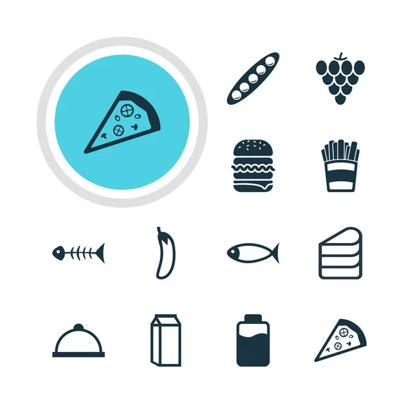 Ilustración vectorial de 12 iconos de cocina. Paquete editable de berenjena, viñedo, plato y otros elementos . — Archivo Imágenes Vectoriales