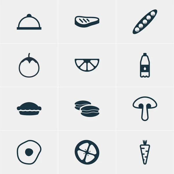 Ilustración vectorial de 12 iconos de la comida. Paquete editable de cal, verduras, plato y otros elementos . — Vector de stock