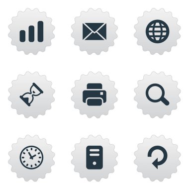 9 basit uygulama simgeler kümesi. Yazıcı çıktısı, yenileme, izlemek ve diğer gibi öğeleri bulunabilir.