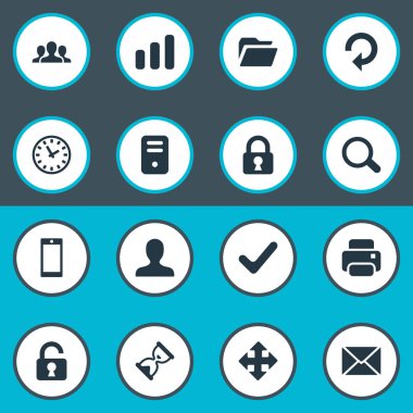 16 basit uygulama simgeler kümesi. Kullanıcı, oklar, ileti ve diğer gibi öğeleri bulunabilir.