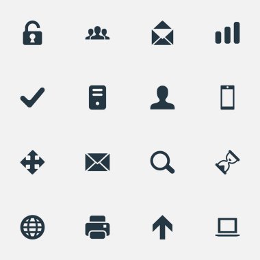 16 basit uygulama simgeler kümesi. Yukarı yön, topluluk, istatistik ve diğer gibi öğeleri bulunabilir.