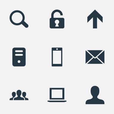 9 basit Apps simgeler kümesi. Akıllı telefon, mesaj, bilgisayar kasası ve diğer gibi öğeleri bulunabilir.