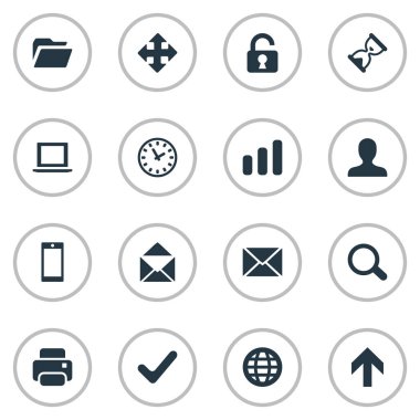 16 basit Apps simgeler kümesi. Defter, dosya, ileti ve diğer gibi öğeleri bulunabilir.