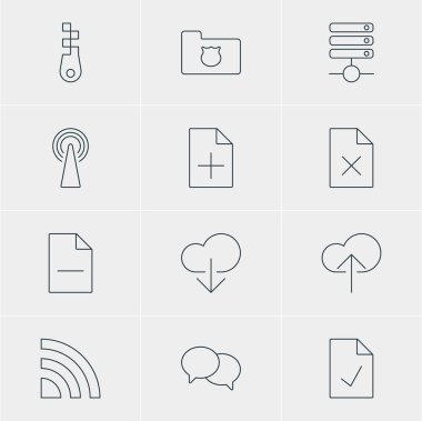 12 Web Simgeler Vektör Illustration. Bulut indir, düzenlenebilir Pack silmek veri, kablosuz ağ ve diğer öğeleri.