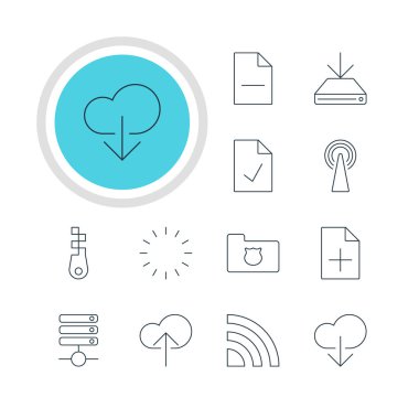 12 Internet simgeler vektör Illustration. Belge ekleme, gizlilik Doktor, sunucu ve diğer elemanların düzenlenebilir paketi.