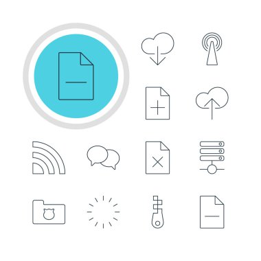 12 Web Simgeler Vektör Illustration. Raptiye, kablosuz ağ, bekleyen ve diğer öğeleri düzenlenebilir paketi.