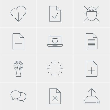 12 Internet simgeler vektör Illustration. Düzenlenebilir paket veri silme, Hdd Sync, yönlendirici ve diğer öğeleri.