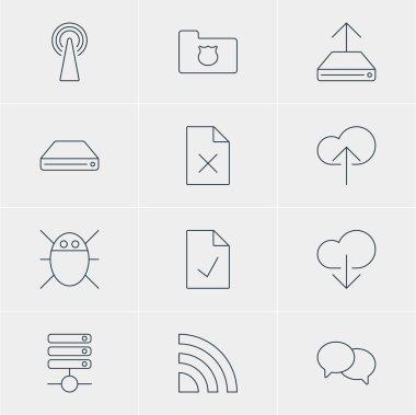 12 Internet simgeler vektör Illustration. Düzenlenebilir paket veri yükleme, bulut indir, bilgisayar virüsü ve diğer öğeleri.