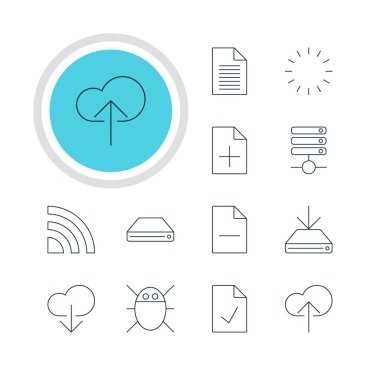 12 Web Simgeler Vektör Illustration. Düzenlenebilir paket kontrol Not, bilgi yükleme, kaldırma dosya ve diğer öğeleri.