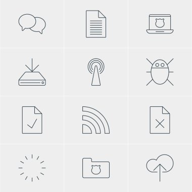 12 Web Simgeler Vektör Illustration. Konuşma, düzenlenebilir paketi kontrol Not, yönlendirici ve diğer öğeleri.