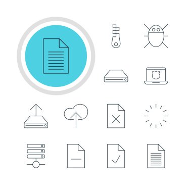 12 Web Simgeler Vektör Illustration. Bir bulut düzenlenebilir Pack indir, sabit sürücü Disk, zımba ve diğer öğeleri.