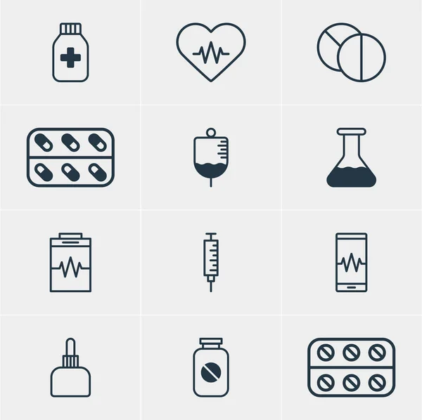 Ilustração vetorial de 12 ícones médicos. Pacote Editável de Medicina, Frasco de Medicina, Frasco e Outros Elementos . —  Vetores de Stock