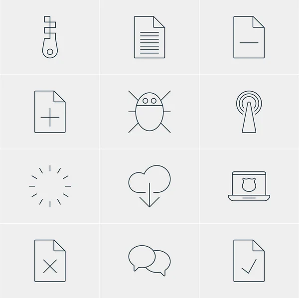 Ilustración vectorial de 12 iconos de Internet. Paquete editable de hablar, agregar documentos, eliminar datos y otros elementos . — Vector de stock