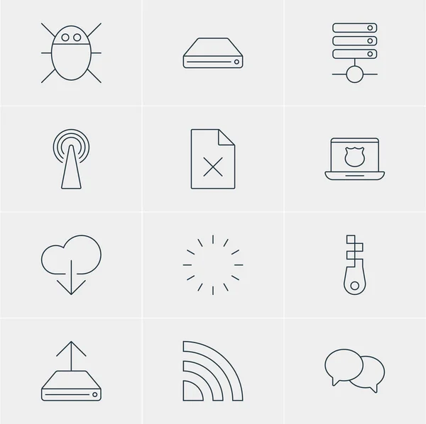 Ilustración vectorial de 12 iconos de Internet. Paquete editable de carga de datos, sujetador, hablar y otros elementos . — Vector de stock