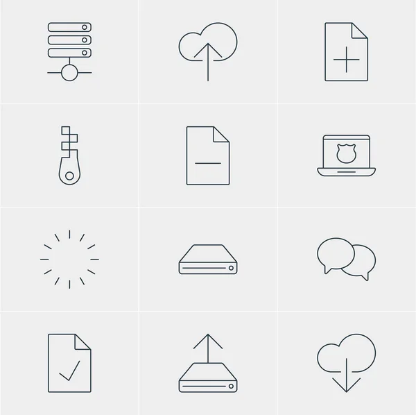 Ilustración vectorial de 12 iconos web. Paquete editable de espera, descarga de nube, computadora portátil segura y otros elementos . — Vector de stock