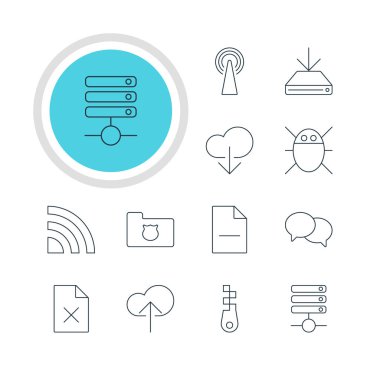 12 Web Simgeler Vektör Illustration. Düzenlenebilir paket gizlilik Doktor, sunucu, veri yükleme ve diğer öğeleri.