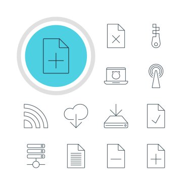 12 ağ simgeler vektör Illustration. Düzenlenebilir Pack yönlendiricisinin, dosya, Checked Not ve diğer öğeleri kaldırma.