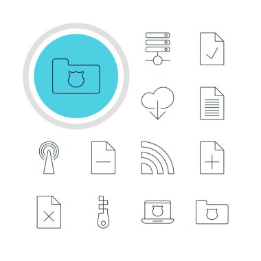 12 Internet simgeler vektör Illustration. Düzenlenebilir Pack, kablosuz ağ ve diğer öğeleri, belge ekleme.
