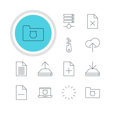 12 Web Simgeler Vektör Illustration. Bekleyen, raptiye, düzenlenebilir paket güvenli dizüstü bilgisayar ve diğer öğeleri.