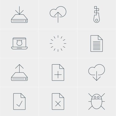 12 Internet simgeler vektör Illustration. Not bekliyor, zımba ve diğer öğeleri, düzenlenebilir sürüsü.