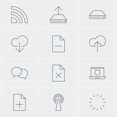 12 Internet simgeler vektör Illustration. Veri silme, kablosuz ağ, sabit disk Disk ve diğer öğeleri düzenlenebilir paketi.