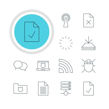12 Web Simgeler Vektör Illustration. Yönlendirici, veri silme, konuşma düzenlenebilir Pack ve diğer öğeleri.
