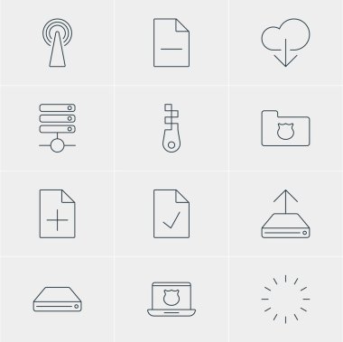 12 Web Simgeler Vektör Illustration. Sunucu, düzenlenebilir paket kontrol Not, zımba ve diğer öğeleri.