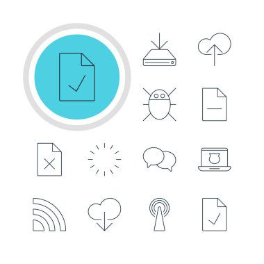 12 Web Simgeler Vektör Illustration. Kablosuz Ağ, yönlendirici, Checked Not ve diğer öğeleri düzenlenebilir paketi.