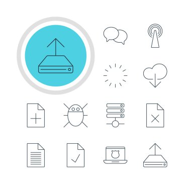 12 Web Simgeler Vektör Illustration. Not, bekleyen, belge ekleme ve diğer öğeleri düzenlenebilir sürüsü.