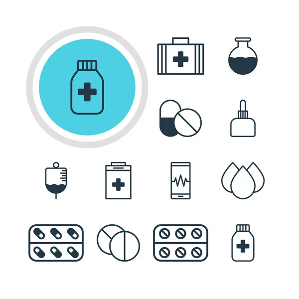 12 의료 아이콘 벡터 일러스트입니다. 편집 가능한 팩의 급 박, 항생제, 태블릿 및 기타 요소 라운드. — 스톡 벡터
