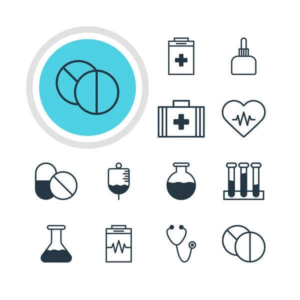 Illustrazione vettoriale di 12 icone di medicina. Pacchetto modificabile di impulso, esigenza, fibbia e altri elementi . — Vettoriale Stock