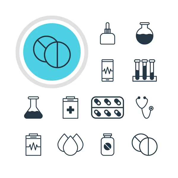 Ilustracja wektorowa 12 ikon medycznych. Edytowalne Pack Phone Monitor, leczenie, kolby i inne elementy. — Wektor stockowy