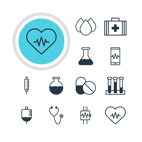 12 egészségügyi ikonok vektoros illusztráció. Szerkeszthető Pack impulzus, csepegtető, antibiotikum és egyéb elemek. — Stock Vector