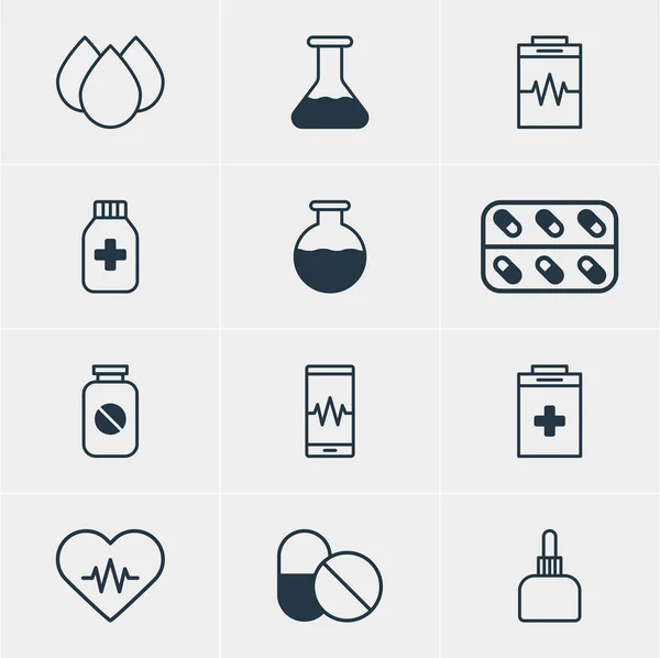 Vektorillustration von 12 Medizin-Symbolen. editierbare Packung mit Herzrhythmus, Dringlichkeit, Aspirin und anderen Elementen. — Stockvektor