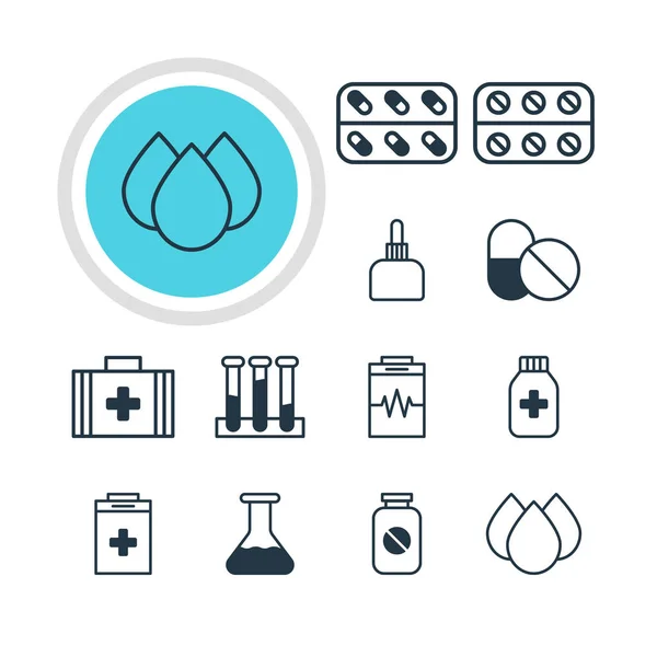 Ilustración vectorial de 12 iconos médicos. Paquete Editable de Tratamiento, Exigencia, Píldoras y Otros Elementos . — Archivo Imágenes Vectoriales