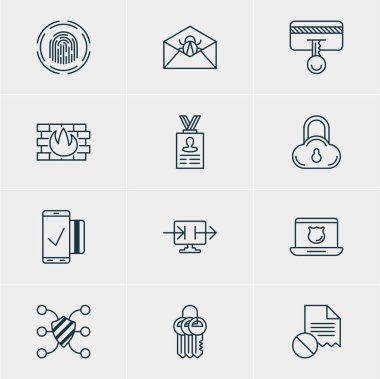 12 veri koruma simgeler vektör Illustration. Hesap verileri, güvenli depolama, ağ koruması ve diğer öğeleri düzenlenebilir sürüsü.