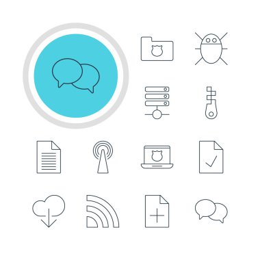 12 ağ simgeler vektör Illustration. Düzenlenebilir paket güvenli dizüstü bilgisayar, Not, Not ve diğer öğeleri kontrol.