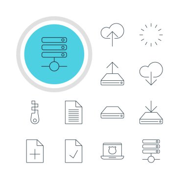 12 ağ simgeler vektör Illustration. Düzenlenebilir paket güvenli Laptop, Cloud Download, bilgi yükü ve diğer öğeleri.