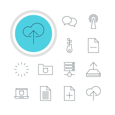 12 Internet simgeler vektör Illustration. Düzenlenebilir Pack güvenli dizüstü, dosyası, Not ve diğer öğeleri kaldırma.