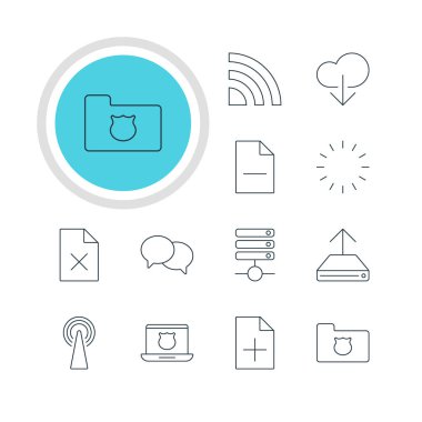 12 ağ simgeler vektör Illustration. Gizlilik Doktor bekliyor, veri silme ve diğer öğeleri, düzenlenebilir sürüsü.