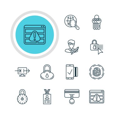 12 Internet güvenlik simgeler vektör Illustration. Anahtar toplama, kolay ödeme, güvenli depolama ve diğer öğeleri düzenlenebilir sürüsü.