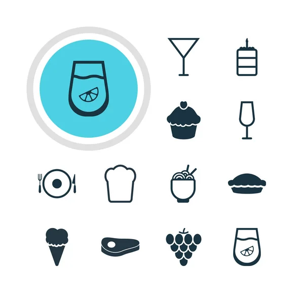 Ilustración vectorial de 12 iconos de la alimentación. Paquete editable de panecillo, Martini, servir y otros elementos . — Vector de stock