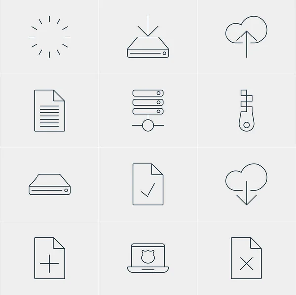 Vektorillustration von 12 Web-Icons. editierbares Paket aus Warten, Datenupload, Verbindungselementen und anderen Elementen. — Stockvektor