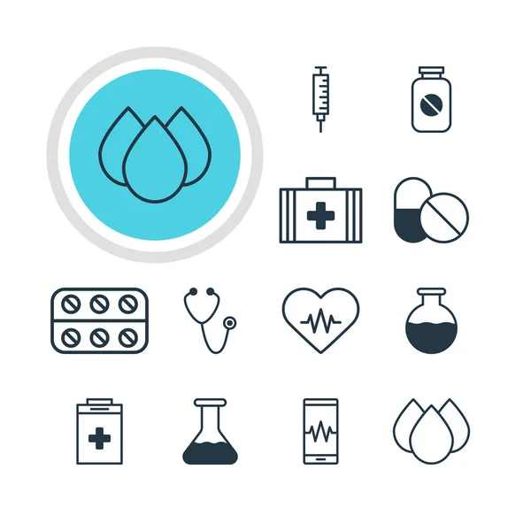 Vektorillustration av 12 medicin ikoner. Redigerbara Pack av hjärtats rytm, puls, injektionsflaska och andra element. — Stock vektor