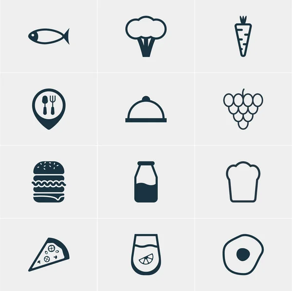 Ilustración vectorial de 12 iconos de plato. Paquete Editable De Sandwich, Restaurante, Elementos De Jugo . — Vector de stock