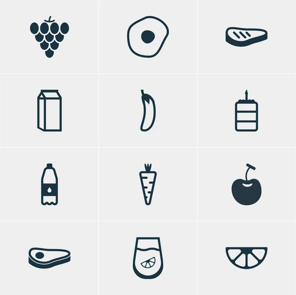 Vektorillustration av 12 matlagning ikoner. Redigerbara Pack av konditorivaror, mjölk, Veggie och andra element. — Stock vektor